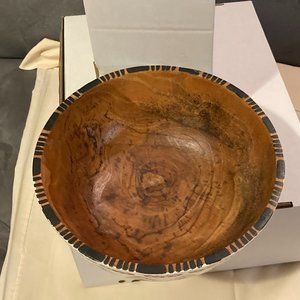 VTG SouthWestern Style Hand Made/Hand Painted Decorated Wooden Bowl-7.25" D-EUC